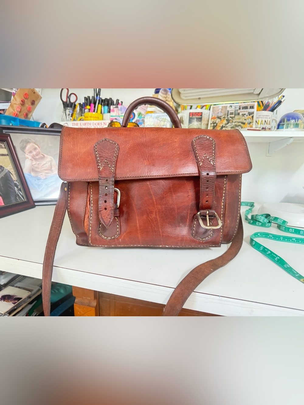 Hand made classic Brown Leather Men's Satchel from Wyoming Timeless Work Bag